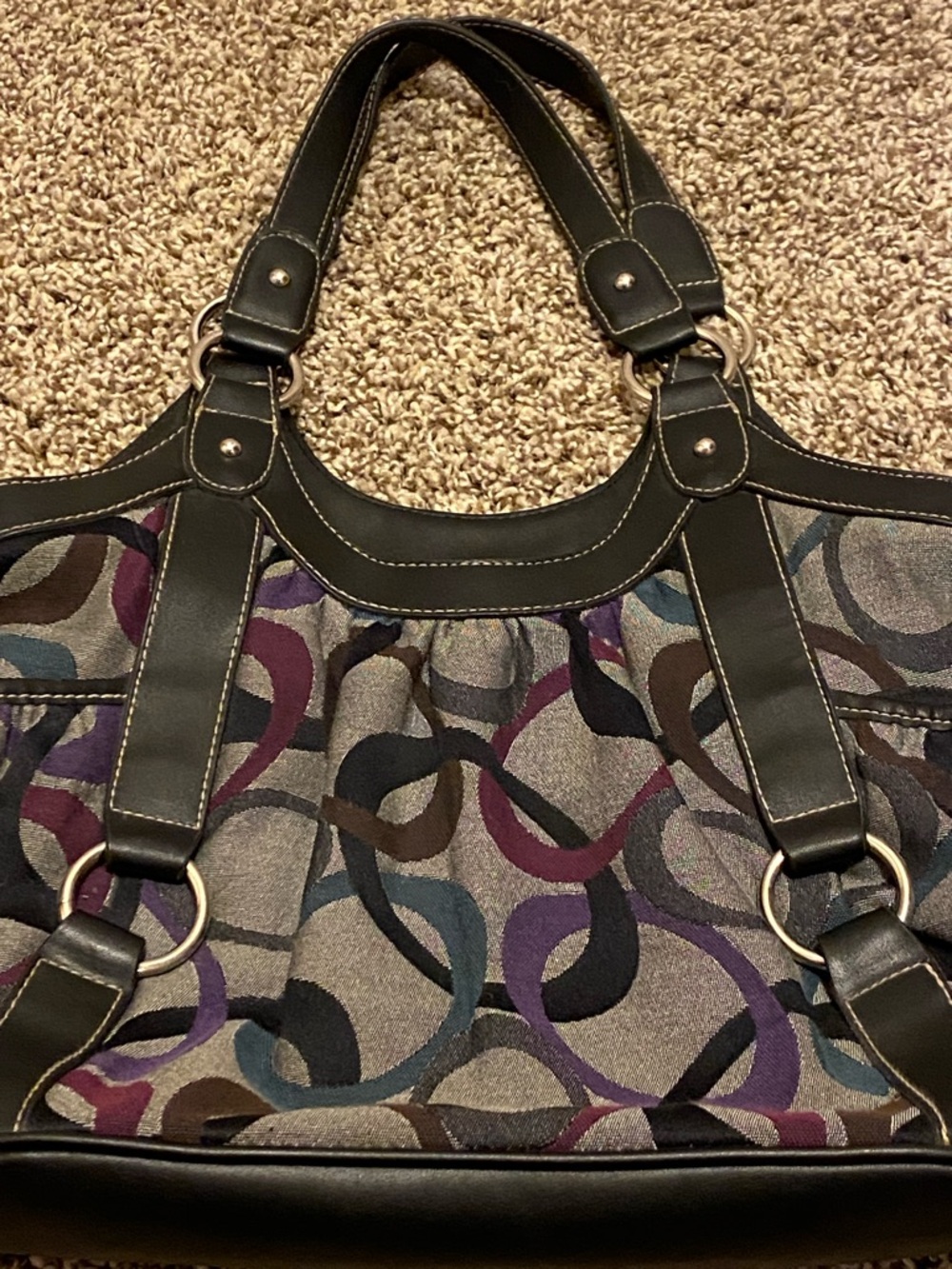 Vintage Rosetti Multicolor Circle Pattern Shoulder Bag with Black Trim - Picture 11 of 12